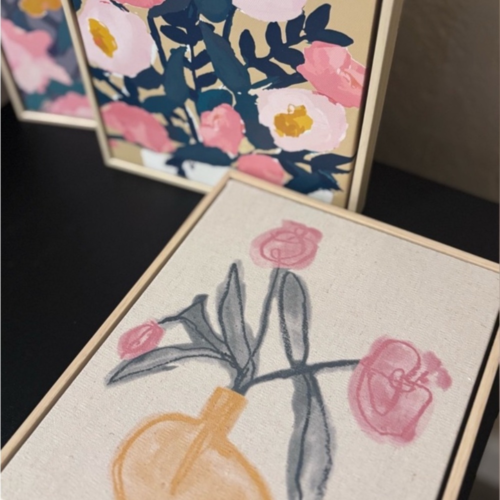 Floral Canvas Art Set - Pink, Blue, and Cream - Picture 3 of 5